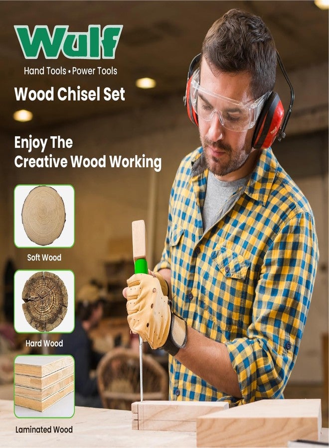 WULF Professional Wood Chisel Set (0.25-1 Inch) | Set of 4 Durable Woodworking Chisels | Heat-Treated Steel Blades with Comfortable Grip Handles | Ideal for Carpentry, Craft, and DIY Projects - Image 3